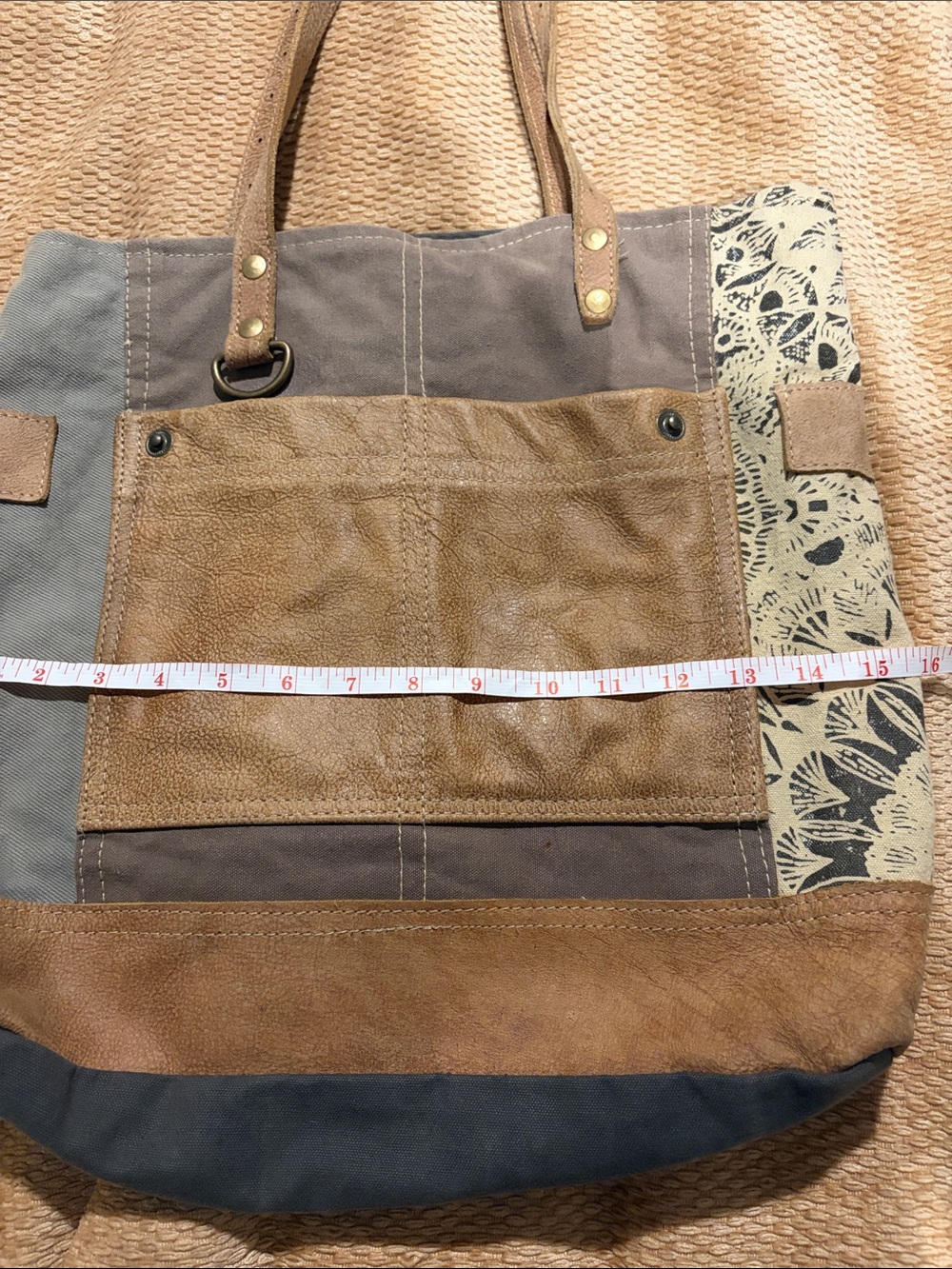 Myra Canvas & Leather Tote Bag in Brown and Gray - Picture 8 of 10